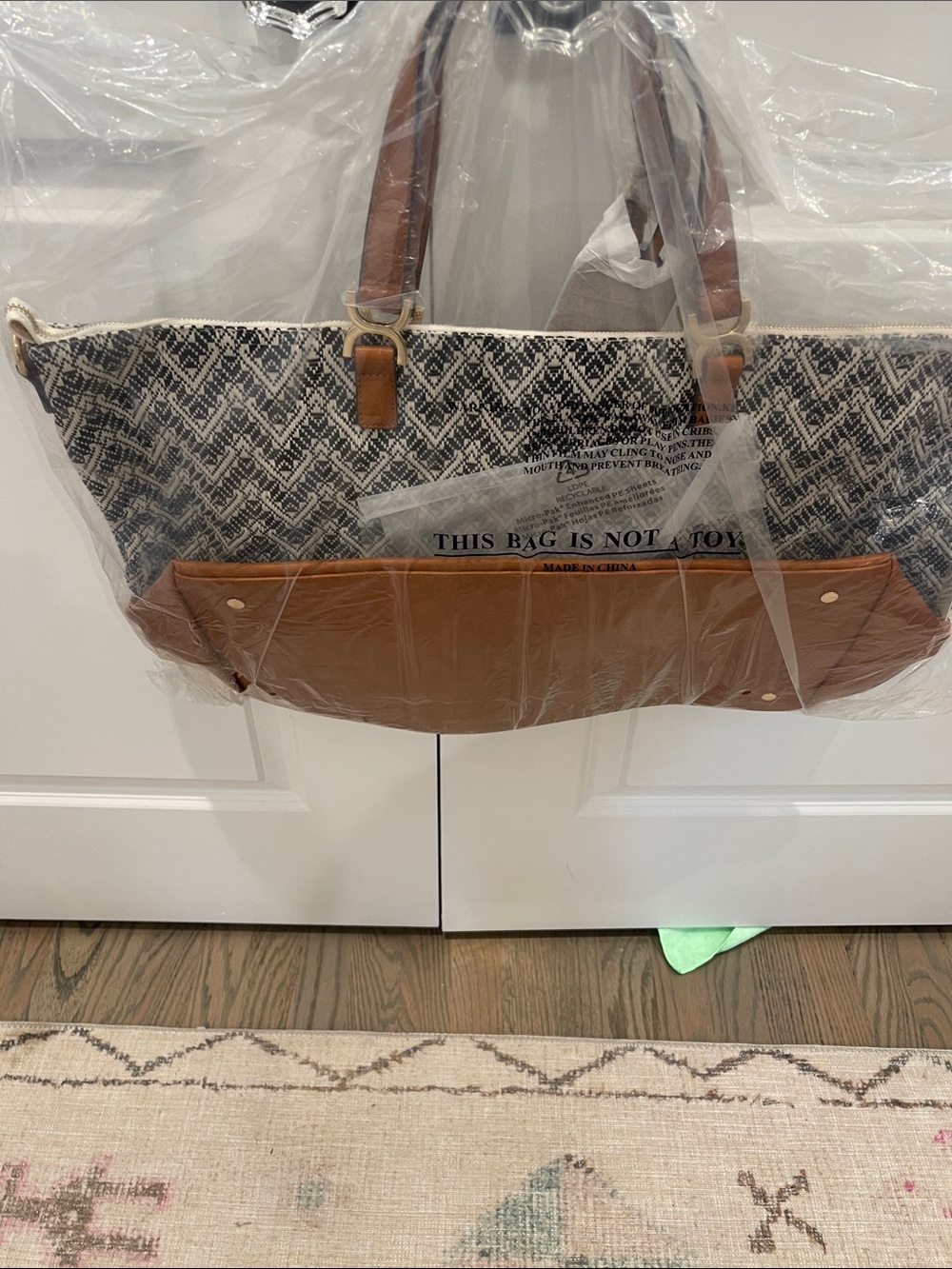 Sole Society Black & Cream Woven Weekender with Tan Trim - Picture 2 of 7